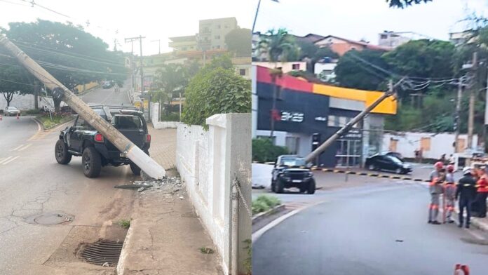 Itabirito: condutora perde controle de troller, desce morro, bate de ré em poste e parte da cidade fica sem luz