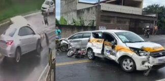 MG, 5 feridos: carro de autoescola roda em pista molhada, acerta moto e outro automóvel MG, 5 feridos: carro de autoescola roda em pista molhada, acerta moto e outro automóvel