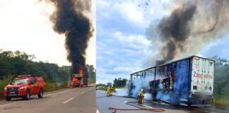 MG: caminhão com trigo pega fogo na BR-040 e causa congestionamento de 7 km MG: caminhão com trigo pega fogo na BR-040 e causa congestionamento de 7 km