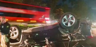 Após perseguição policial, carro roubado capota na BR-040; criminosos fazem motorista de app refém Após perseguição policial, carro roubado capota na BR-040; criminosos fazem motorista de app refém