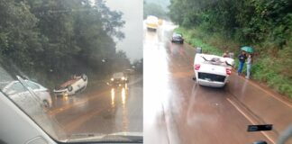 Itabirito, BR-356: carro atinge canaleta e capota na Serra da Santa Itabirito, BR-356: carro atinge canaleta e capota na Serra da Santa