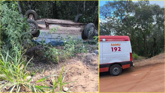 Itabirito: carro, com 2 ocupantes, capota em Acuruí