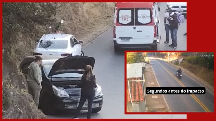 Choque entre moto e carro é flagrado por câmera em Ouro Preto Choque entre moto e carro é flagrado por câmera em Ouro Preto