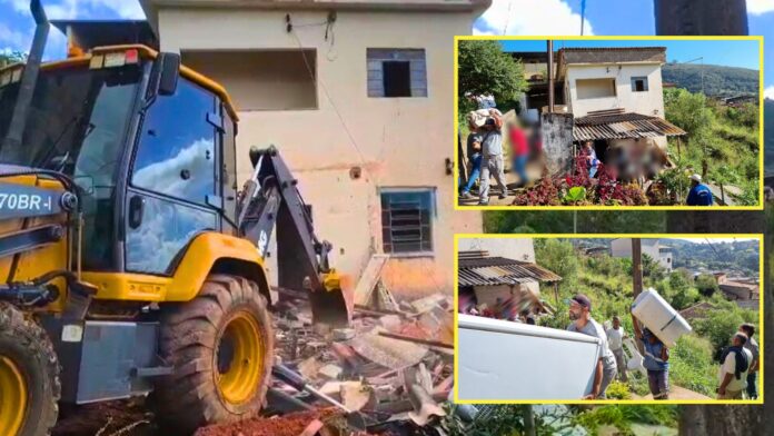 Itabirito: casas condenadas são derrubadas pela Prefeitura; invasores saem a mando da Justiça Itabirito: casas condenadas são derrubadas pela Prefeitura; invasores saem a mando da Justiça