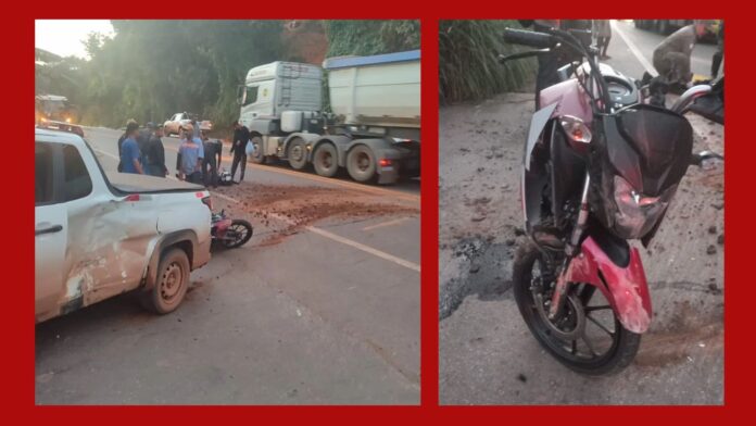 Itabirito: durante conversão proibida na BR-356, caminhonete é atingida por moto; 1 ferido