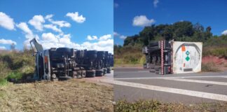 Tombamento de carreta com argônio líquido mobiliza bombeiros na BR-381; motorista fica ferido Tombamento de carreta com argônio líquido mobiliza bombeiros na BR-381