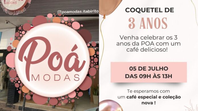 Poá Modas celebra, com café especial neste sábado, 3 anos da loja em Itabirito
