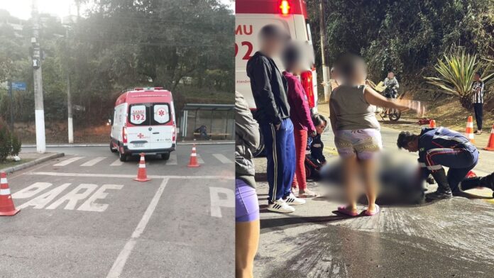 2 acidentes com motos são atendidos pelo Samu de Itabirito; em 1 deles, motoboy é arremessado