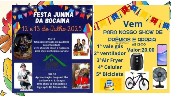 ‘Arraiá’ em Ouro Preto: Festa Junina da Bocaina será neste sábado (12) e domingo (13)