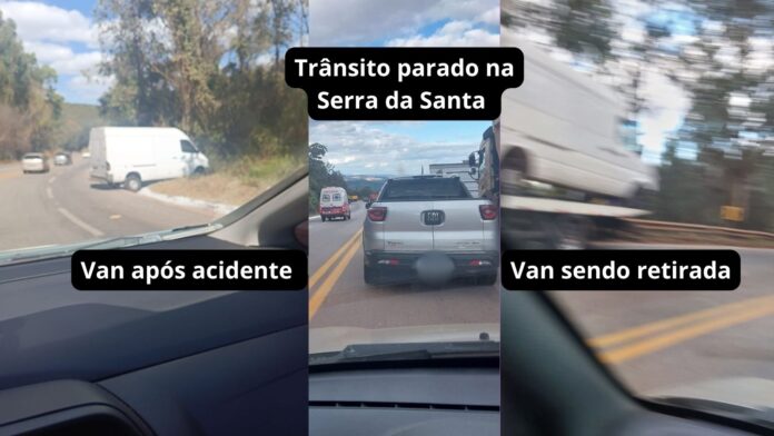 Serra da Santa, Itabirito: retirada de van, que rodou na pista, complica trânsito na BR-356
