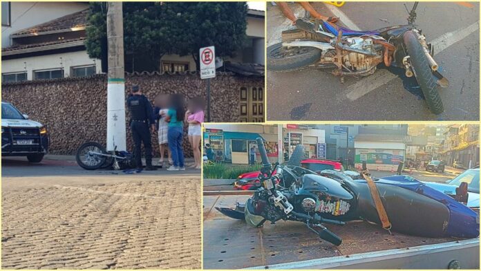 Moto (com dispositivo para levantar a placa) se envolve em acidente com ônibus no Centro de Itabirito