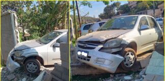 Acidente em Itabirito: condutora passa mal e carro destrói parte do muro da UBS São José Acidente em Itabirito: carro destrói parte do muro da UBS do São José