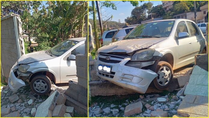 Acidente em Itabirito: carro destrói parte do muro da UBS do São José
