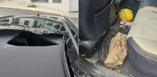 BH: ao entrar em túnel, carro é atingido por bloco; teto é atravessado e rosto de passageira fica desfigurado BH: ao entrar em túnel, carro é atingido por bloco; teto é atravessado e rosto de passageira fica desfigurado