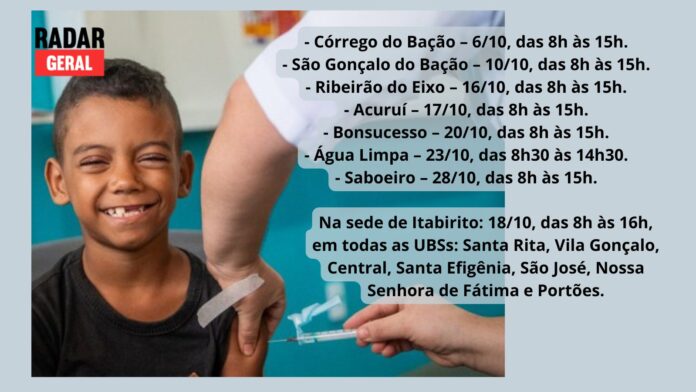A partir do Córrego do Bação, multivacinação em Itabirito acontecerá na sede, distritos e comunidades