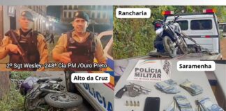 Ouro Preto: em vídeo, sargento traz ações da PM desta quinta; 2 presos, sendo 1 por tentar roubar moto Ouro Preto: em vídeo, sargento traz ações da PM desta quinta; 2 presos, sendo 1 por tentar roubar moto