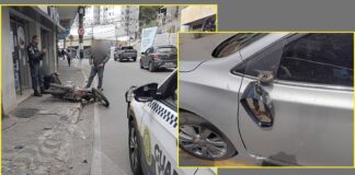 Motociclista fica ferido após colisão com carro no Centro de Itabirito; versões divergem Motociclista fica ferido após colisão com carro no Centro de Itabirito; versões divergem