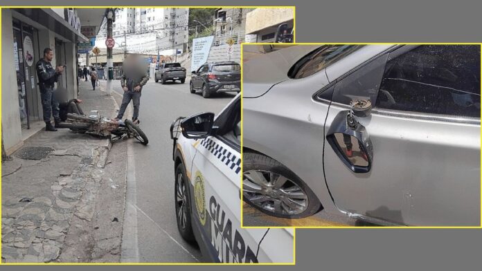 Motociclista fica ferido após colisão com carro no Centro de Itabirito; versões divergem