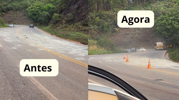 Perigo na BR-356, Serra da Santa, Itabirito: PMRv age após queda de carga de blocos de concreto