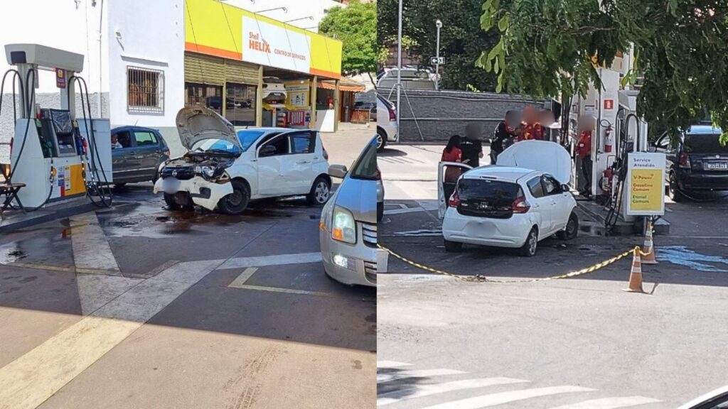 Itabirito: carro sem motorista desce morro, acerta outro veículo e para perto de bomba de gasolina  