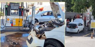 Itabirito: carro sem motorista desce morro, acerta outro veículo e para perto de bomba de gasolina Itabirito: carro sem motorista desce morro, acerta outro veículo e para perto de bomba de gasolina