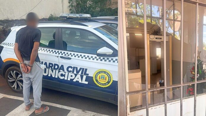 Itabirito: homem em situação de rua quebra vidro do Fórum, tenta invadir e é preso pela GCM
