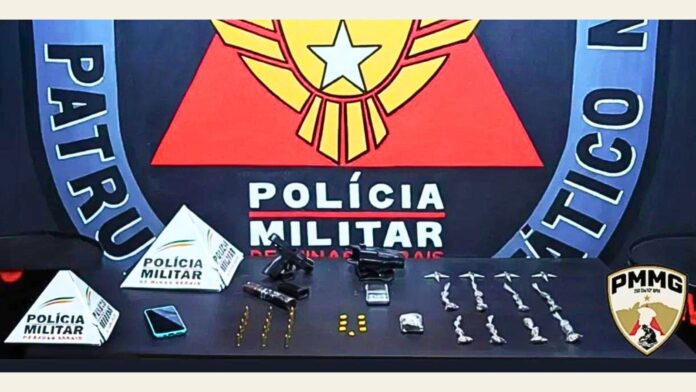 Tombadouro, Itabirito: com arma furtada e drogas, homem e adolescente são pegos pela PM