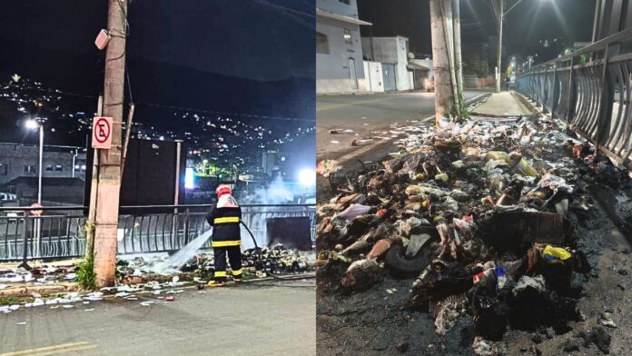 Incêndio em monte de lixo mobiliza Brigada Municipal no Centro de Itabirito; VEJA VÍDEO