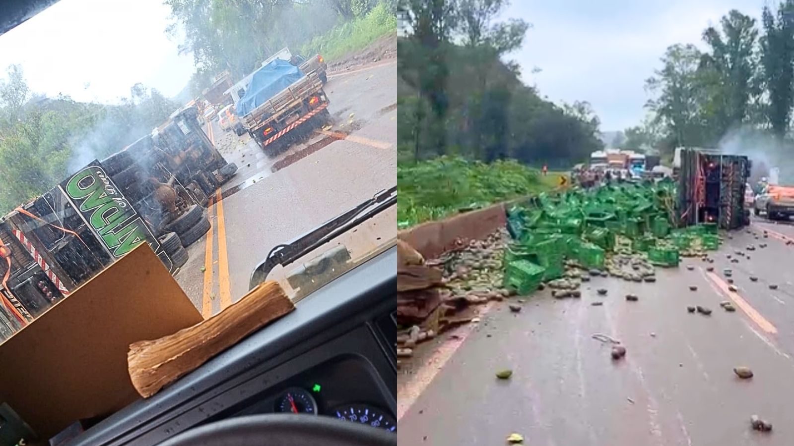 Itabirito, Curva da Celinha: caminhão tomba, derrama carga e interdita parcialmente a BR-040 Itabirito, Curva da Celinha: caminhão tomba, derrama carga e interdita parcialmente a BR-040