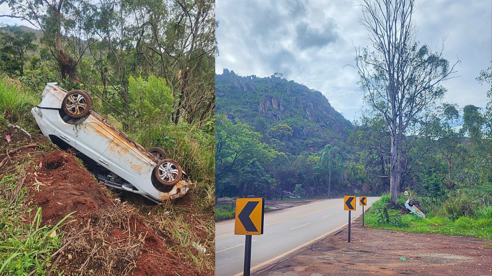 BR-356, Itabirito: condutora perde controle da direção e Honda City capota na Serra da Santa BR-356, Itabirito: condutora perde controle da direção e Honda City capota na Serra da Santa