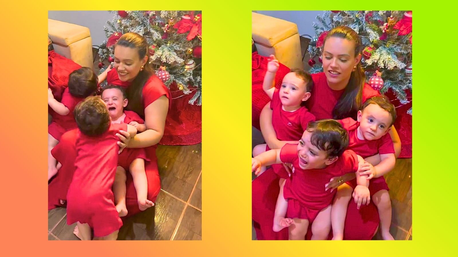 Tentativa de foto de Natal com trigêmeos viraliza; VEJA VÍDEO Tentativa de foto de Natal com trigêmeos viraliza; VEJA VÍDEO