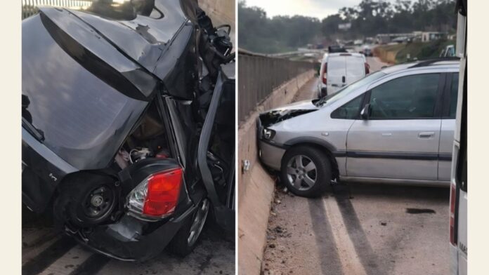 MG: acidente entre 4 veículos prensa carro contra mureta e mata mulher na BR-381; VEJA VÍDEO