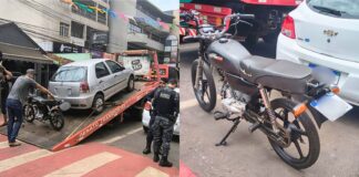 Itabirito: com placa levantada, vê GCM, corta giro, faz gracinha e acaba com 3 multas e moto removida