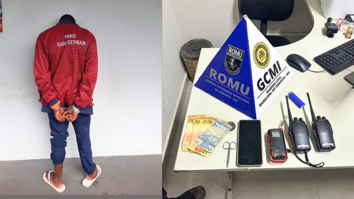 Itabirito: olheiro do PA é preso pela GCM; rumo à DP, rádios apreendidos recebiam instruções do tráfico