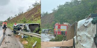 BR-251: tio morre e sobrinho fica ferido em choque entre Hilux e caminhão de feijão BR-251: tio morre e sobrinho fica ferido em batida entre Hilux e caminhão de feijão