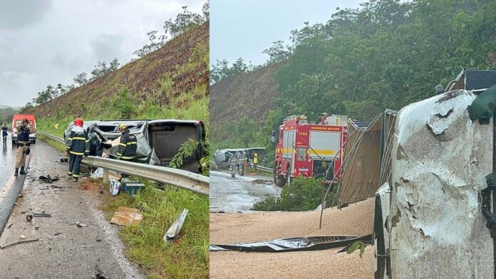 BR-251: tio morre e sobrinho fica ferido em batida entre Hilux e caminhão de feijão