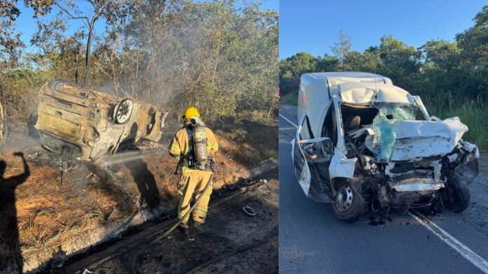 Mãe e filhas ficam feridas após grave acidente que matou pai carbonizado na MGC-135; ao todo, 2 mortos