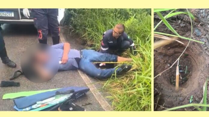 Cardoso, Itabirito: guarda municipal torce o pé ao cair em buraco ‘camuflado’ feito para fixar poste