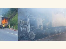 Nova Lima: carreta pega fogo e chamas atingem vegetação às margens da BR-040 Nova Lima: carreta pega fogo e chamas atingem vegetação às margens da BR-040