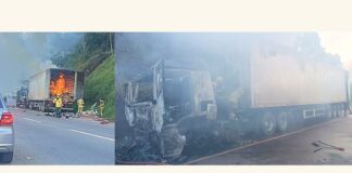 Nova Lima: carreta pega fogo e chamas atingem vegetação às margens da BR-040 Nova Lima: carreta pega fogo e chamas atingem vegetação às margens da BR-040