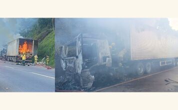 Nova Lima: carreta pega fogo e chamas atingem vegetação às margens da BR-040 Nova Lima: carreta pega fogo e chamas atingem vegetação às margens da BR-040