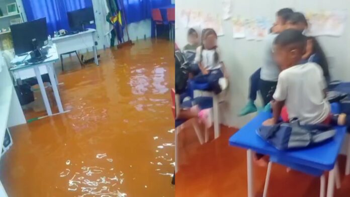 Itabirito: chuva alaga Cmei de Água Limpa e Brigada resgata crianças que ficaram ilhadas na creche