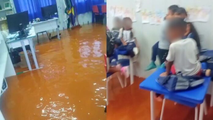 Itabirito: chuva alaga Cmei de Água Limpa e Brigada resgata crianças que ficaram ilhadas na creche