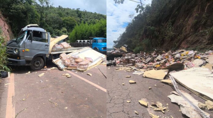 Itabirito, Serra da Santa: caminhão perde os freios e bate em encosta na BR-356 Itabirito, Serra da Santa: caminhão perde os freios e bate em encosta na BR-356