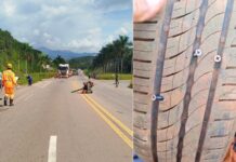 Itabirito, perto do Laticínios Ita: carga de parafusos se espalha na BR-356 e fura pneus de veículos Itabirito, perto do Laticínios Ita: carga de parafusos se espalha na BR-356 e fura pneus de veículos