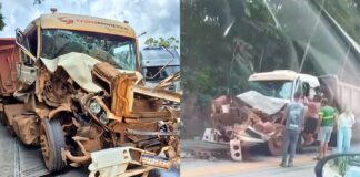 MG: 3 caminhões se envolvem em acidente na BR-381; motorista fica preso e é ajudado por populares MG: engavetamento com três caminhões deixa ferido na BR-381