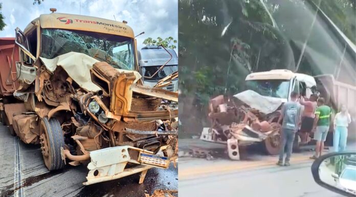 MG: 3 caminhões se envolvem em acidente na BR-381; motorista fica preso e é ajudado por populares MG: engavetamento com três caminhões deixa ferido na BR-381