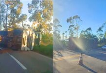 BR-356, Itabirito: carreta da empresa Tazay tomba na Serra da Santa BR-356, Itabirito: carreta da empresa Tazay tomba na Serra da Santa