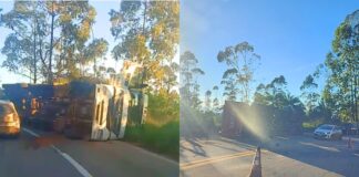 BR-356, Itabirito: carreta da empresa Tazay tomba na Serra da Santa BR-356, Itabirito: carreta da empresa Tazay tomba na Serra da Santa