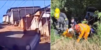 MG: carro desgovernado capota em ladeira e despenca em ribanceira; VEJA VÍDEO MG: carro desgovernado capota em ladeira e despenca em ribanceira